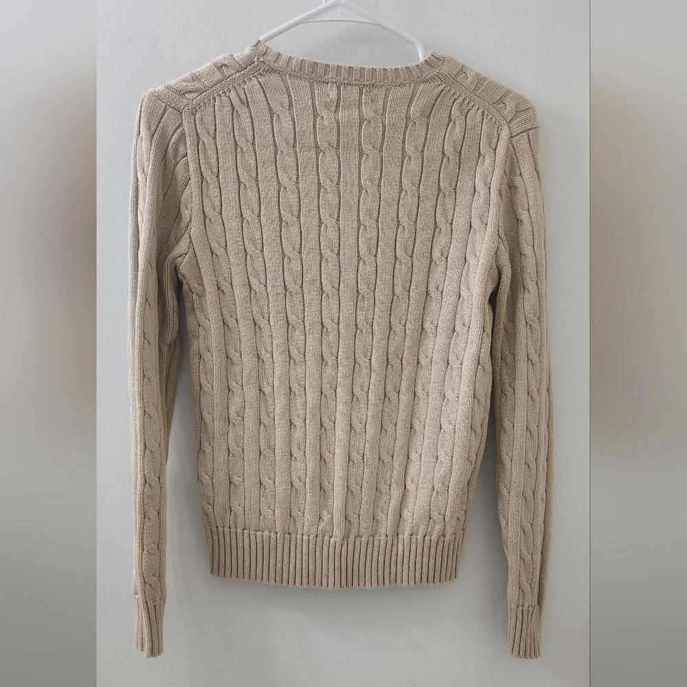 Polo Ralph Lauren Beige Cable-Knit Crewneck Sweater, Size Small‎ Petite.